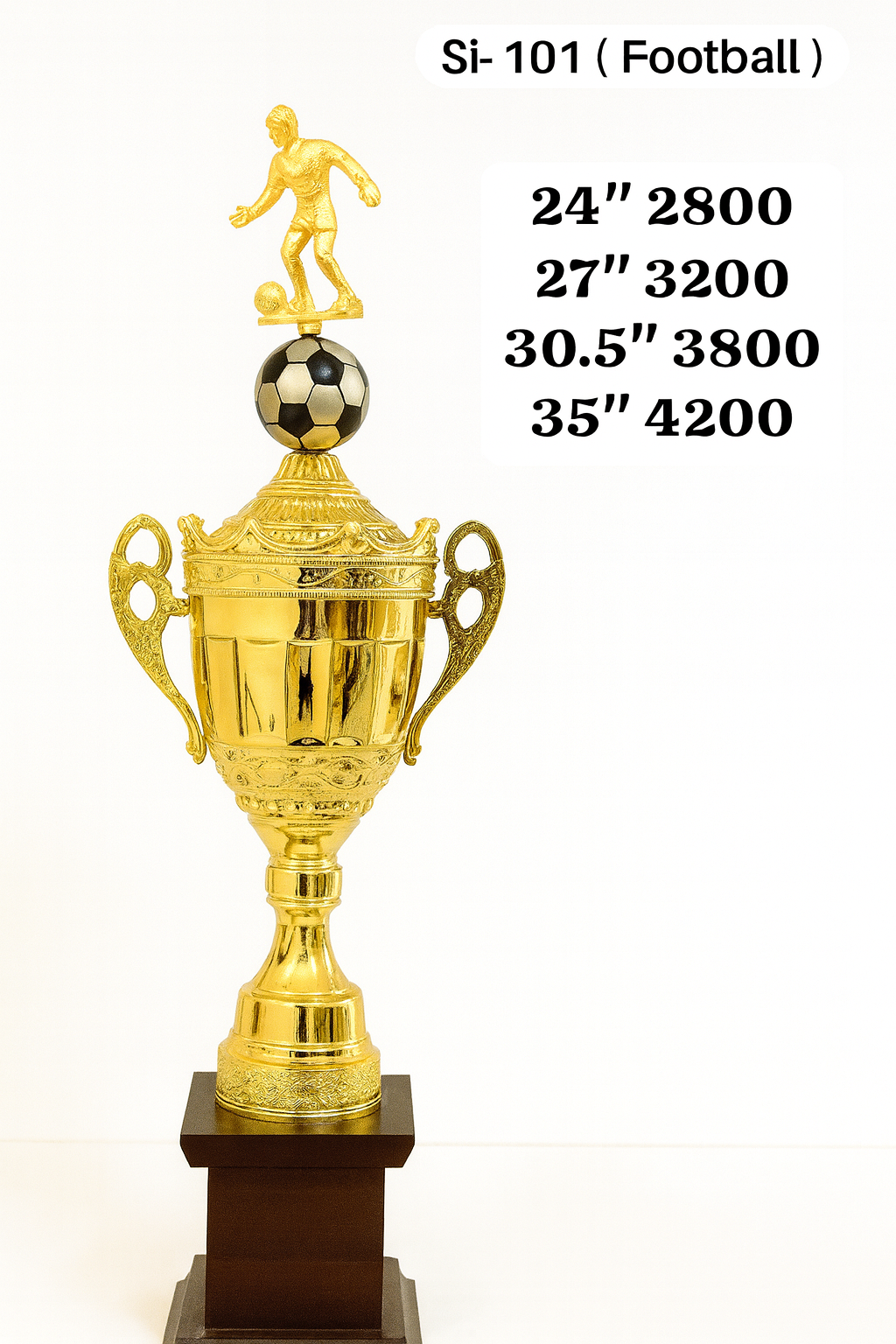 Premium Golden Football Trophy with soccer ball and player figure