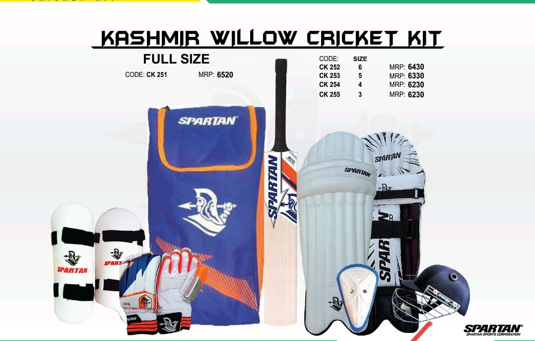 Spartan Kashmir Willow Cricket Kit with full gear and blue bag