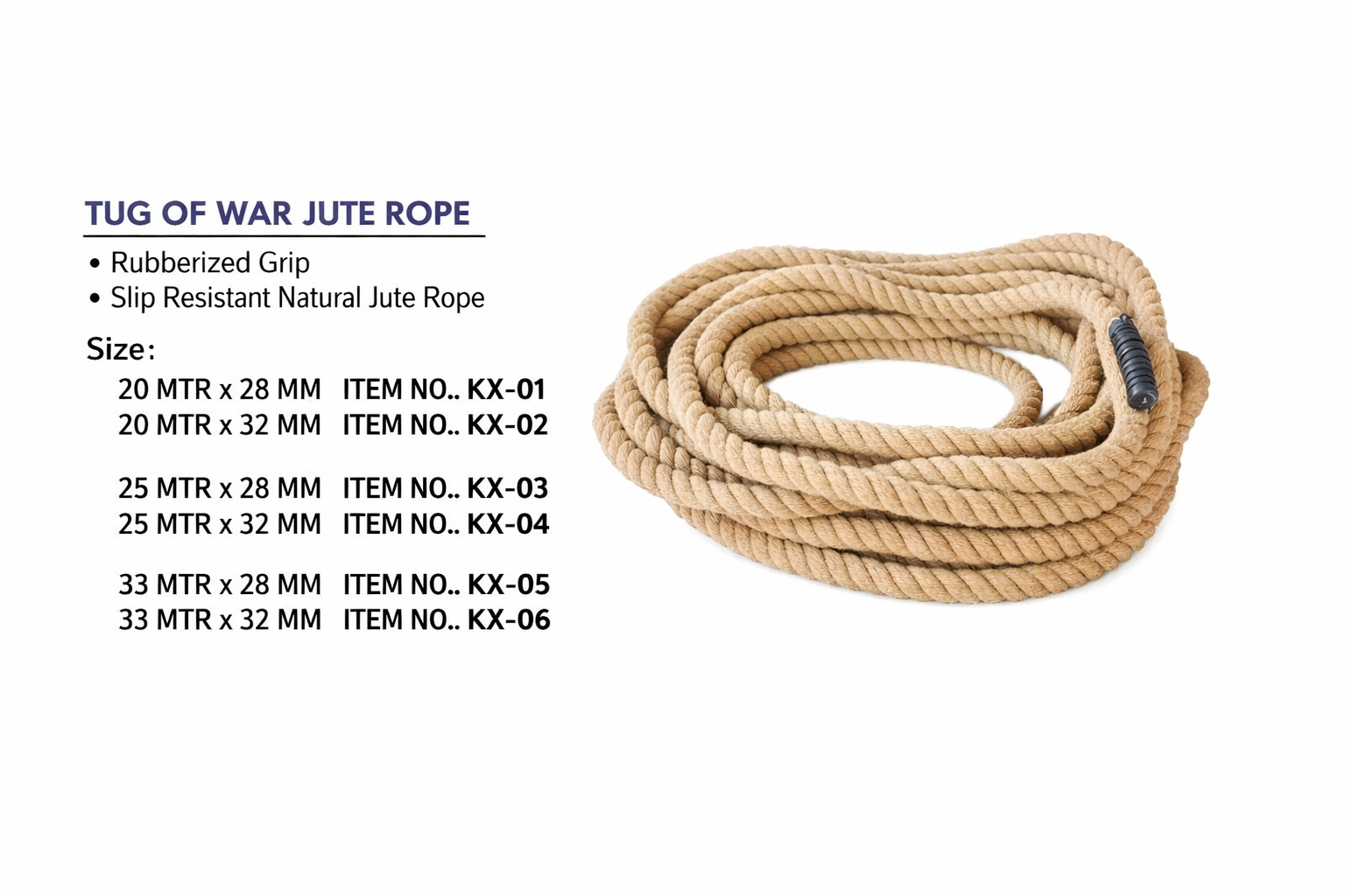 professional tug of war jute rope with rubberized grips