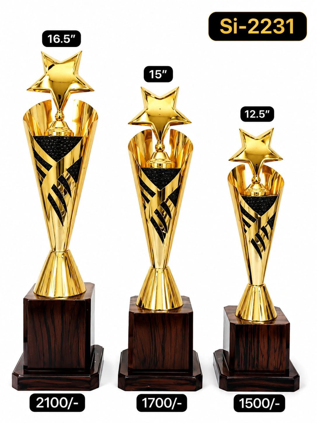 Size variations chart for Gold Metallic Star Trophy set