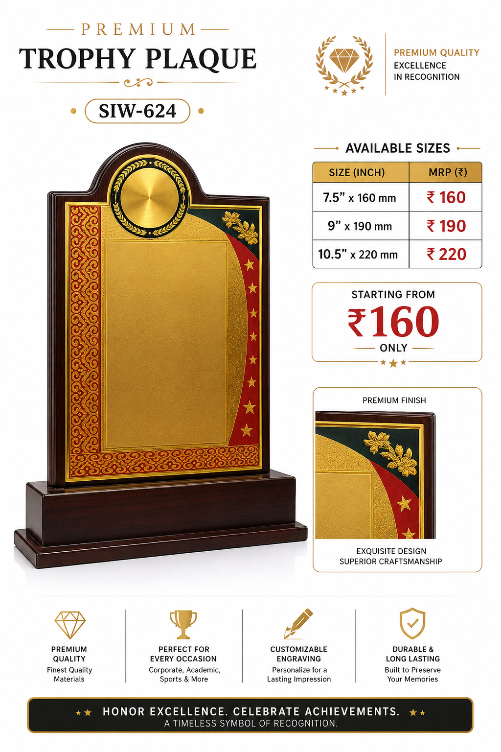 Premium Wooden Trophy Plaque