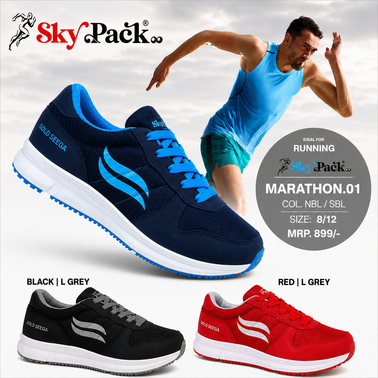 RDG Sports Premium Sports Shoes in Red, Blue, and Black Colors