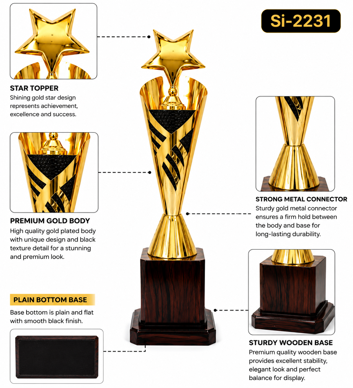 Gold Metallic Star Trophy set details