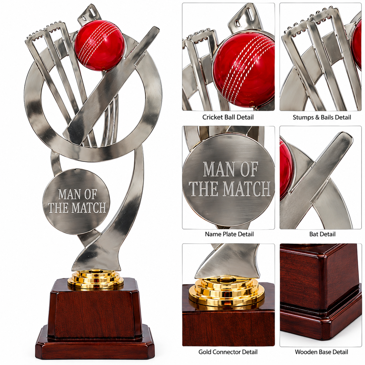 Si-3164 Man of the Match Cricket Metal Trophy 3